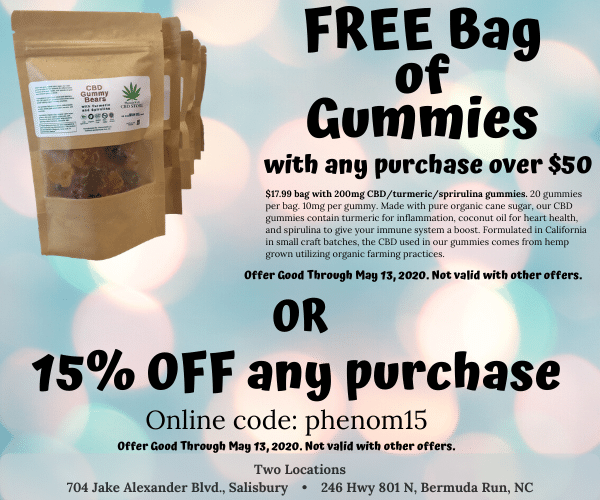 2 Offers: Free bag of gummies or 15% Off - PhenomWell CBD Store